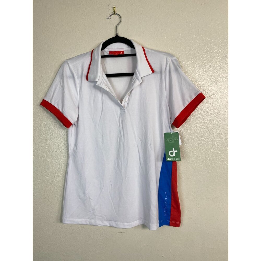 Redvanly Women Polo Shirt Top size Medium Golf Performance White Red Colorblock
